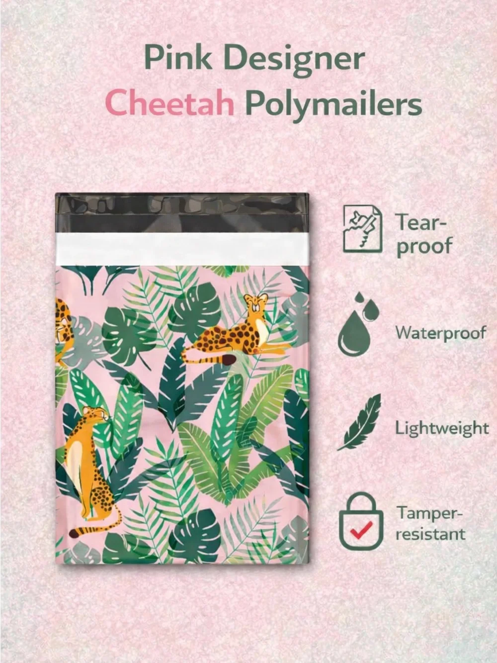 25 Tropical Cheetah Polymailers 10x13 Pink Jungle Shipping Mailers 🌴🐆